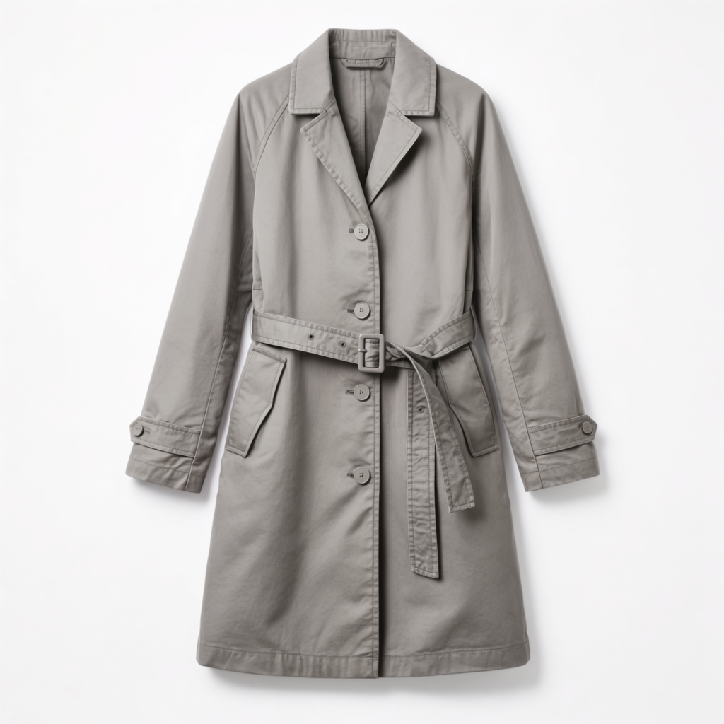 Women's Stylish Stone Grey Relaxed-Fit Single-Breasted A-line Trench Coat with Notched Lapel