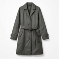 Women's Stylish Charcoal Grey Relaxed-Fit Single-Breasted A-line Trench Coat with Notched Lapel