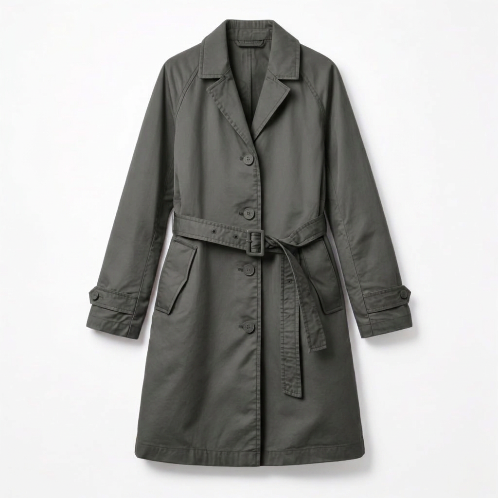 Women's Stylish Charcoal Grey Relaxed-Fit Single-Breasted A-line Trench Coat with Notched Lapel