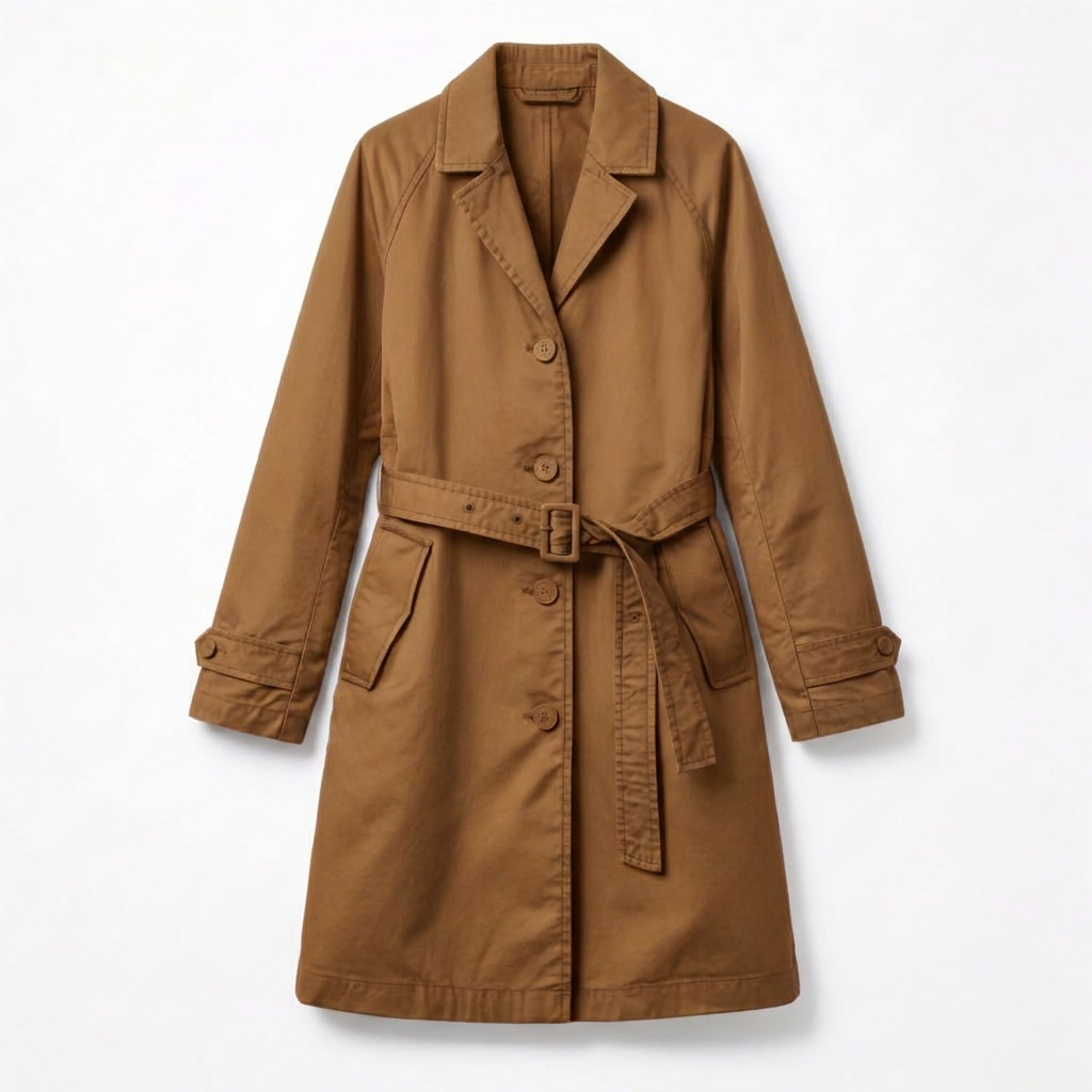 Women's Stylish Caramel Relaxed-Fit Single-Breasted A-line Trench Coat with Notched Lapel