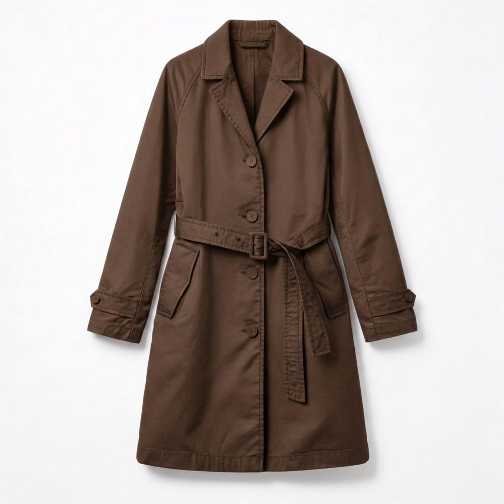 Women's Stylish Chocolate Brown Relaxed-Fit Single-Breasted A-line Trench Coat with Notched Lapel