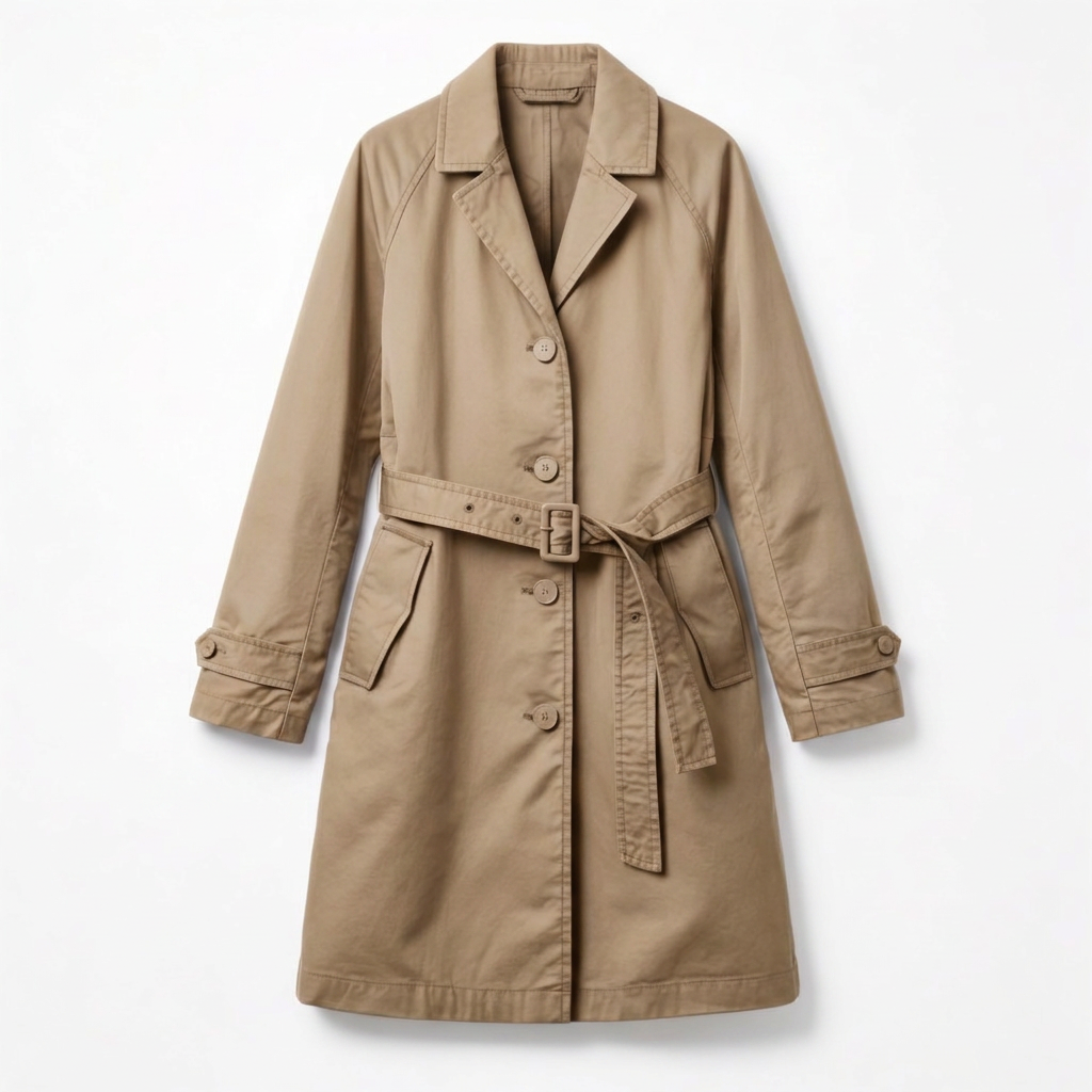 Women's Stylish Beige Relaxed-Fit Single-Breasted A-line Trench Coat with Notched Lapel